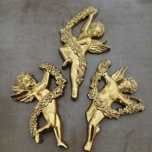 Vintage Syroco USA Gold Cherub Angels #3081 Wall Hangings Set of 3
